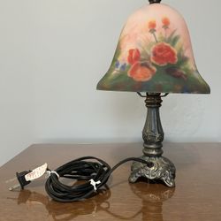 Antique Reverse Painted Rose Bell Accent Lamp