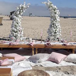 Two White Silk Flower Arches 
