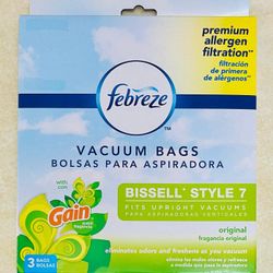 NEW Box, Bissell Style 7 Vacuum  3 Bags, Febreze, Seal In A Plastic Bag. Scent.
