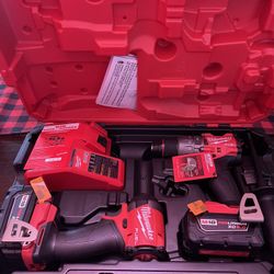 Milwaukee M18 Fuel Impact Driver Hammer Drill (2) 5.0ah Batteries Charger And Hard Case