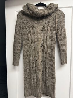 Chunky Cable Knit Cowl Neck Sweater Dress