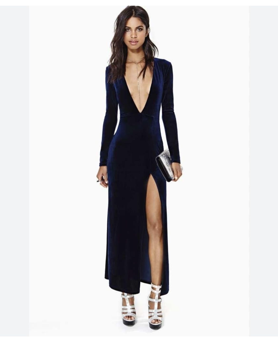 BLUE VELVET NASTYGAL LONG PARTY DRESS SIZE SMALL