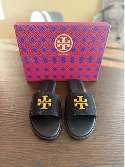 Tory Burch Crystal Strap Slides– Black | Brand New in Box | Sizes 7, 8