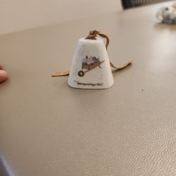 Vtg Poinsettia Studio Pottery Mini Bell Ornament 