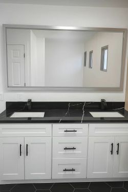 white solid wood vanity cabinet