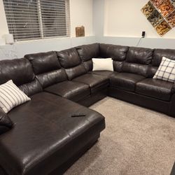 Brown Leather Sectional 