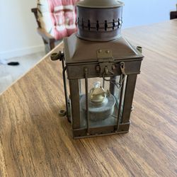 Antique Brass and Glass Candle Lantern Wedge Wick