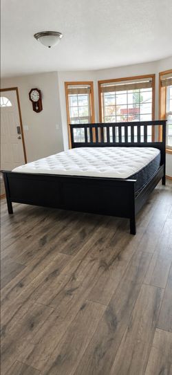 Very Nice King Ikea Hemnes Bed Frame with Serta Hotel Presidential Suite 13" Reversible Mattress