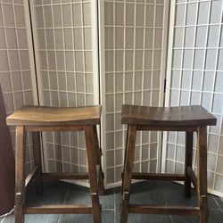 Set of 2 Rustic Brown Wooden Stools