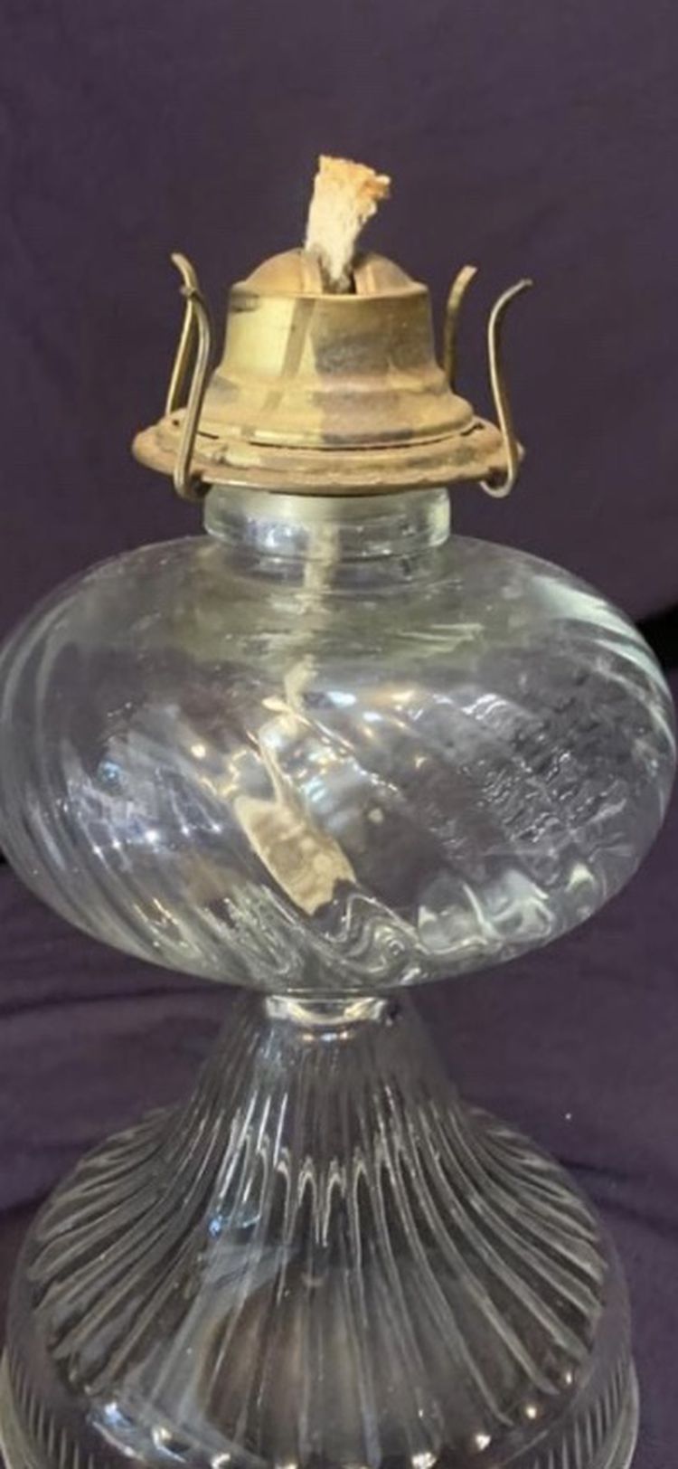 Antique Vintage clear glass oil kerosene hurricane lamp pedestal base only. H:11" Dia:6"