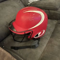Mizuno red batting helmet has a full face cage Fast Pitch Baseball, Little League Softball