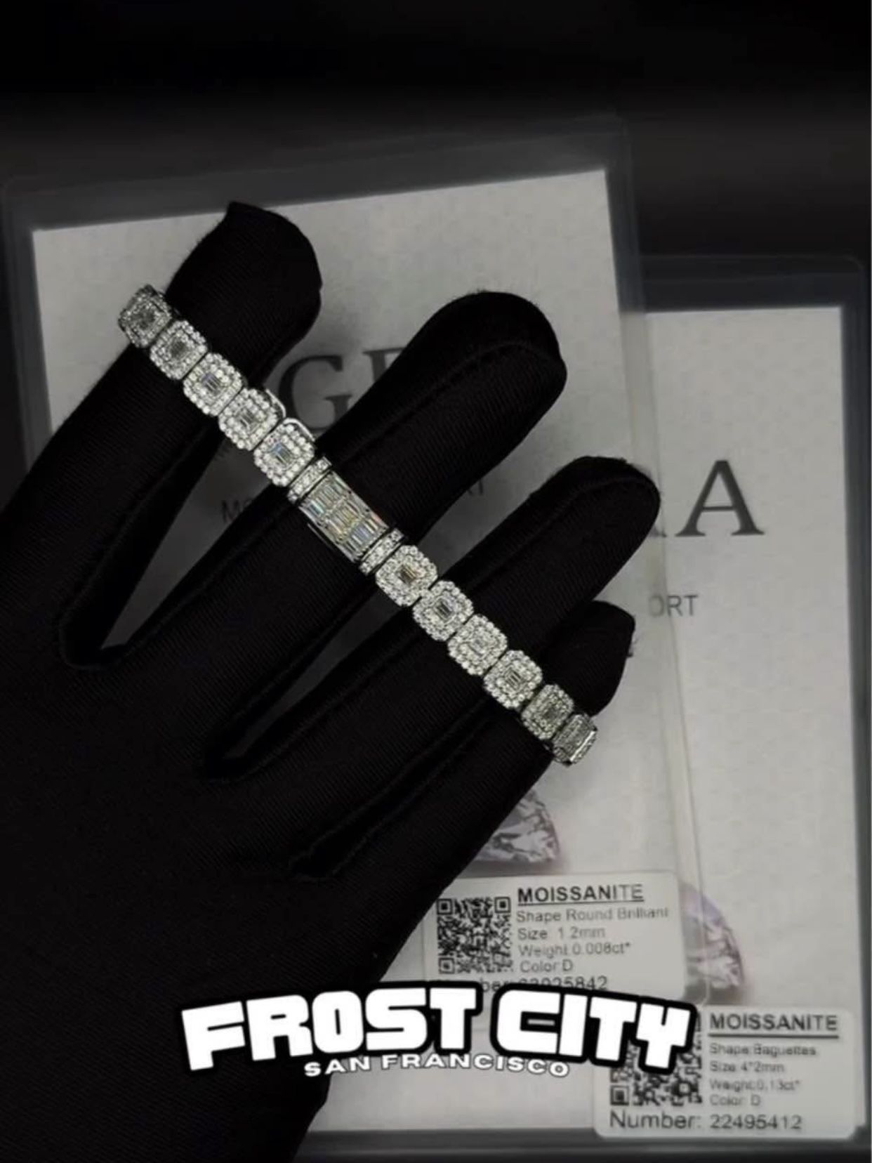 Baguette Custer Tennis Bracelet S925 Sterling Silver VVS1 D Moissanite