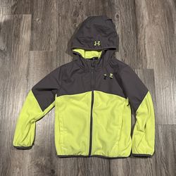 Boys Under Armour Bright Neon Yellow Zip Up Hoodie Jacket. In good condition. Size 7. See Note. 