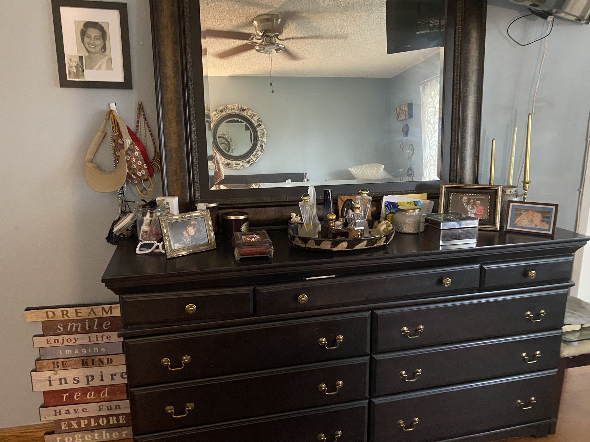 M Mahogany Dresser with nine drawers and a beautiful mirror