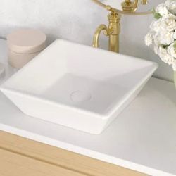 Vessel Ceramic Square Sink White 16x16x5