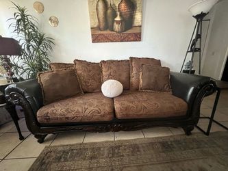 Traditional Wood Frame Sofa with Paisley Cushions