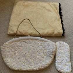 Vintage Mid Century White Beaded Handbag/purse Wedding