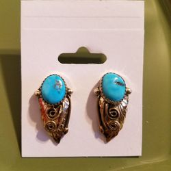 Turquoise Stone & Sterling SILVER 925 Signed Billy Slim 1970s Vintage 