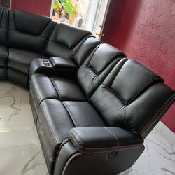 🚦NEW SECTIONAL BLACK FAUX LEATHER POWER RECLINER NEW IN BOX 🔥🔥