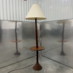 Solid Danish Teak Bulbous Floor Lamp With Side Table located near the Miami Design District and measures 61” height x 15” diameter.