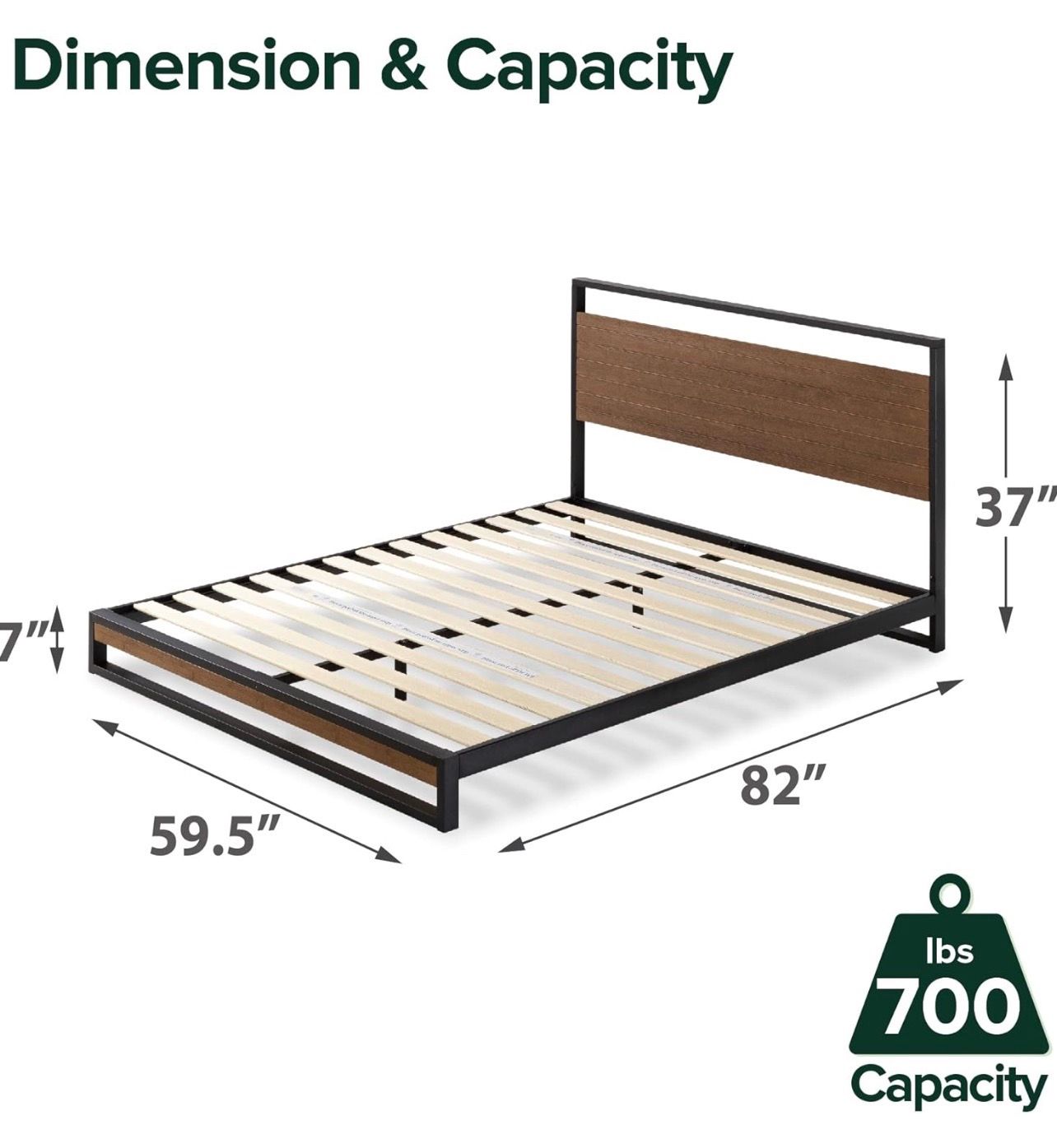 ZINUS QUEEN Suzanne 37 Inch Metal and Wood Platform Bed Frame