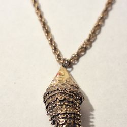 Gold Plated Over Sterling Silver Fish Pendant Necklace