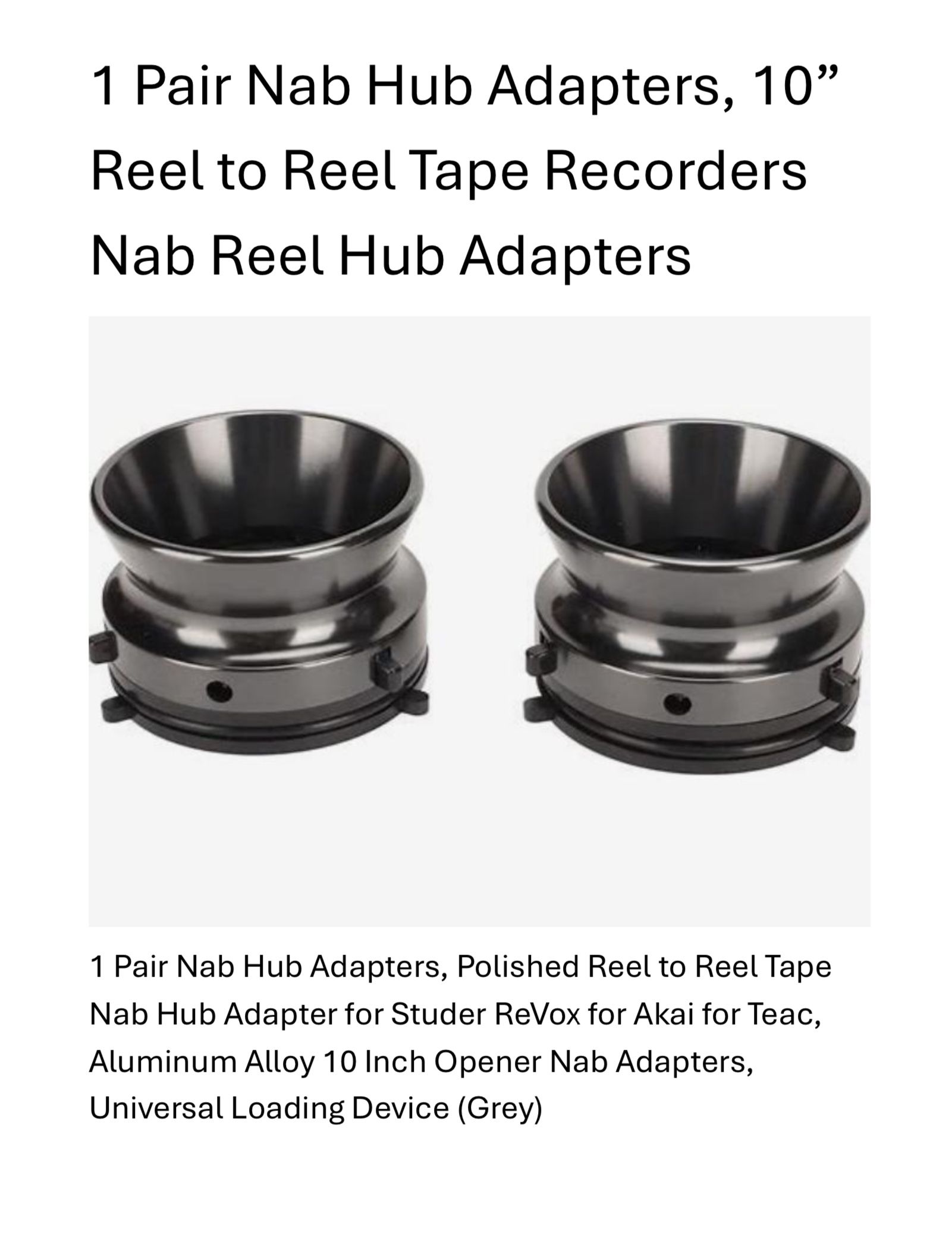 Nab Reel Hub Adaptors for 10in Reel to Reel Tape Recorders