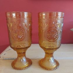 Vintage Brockway Glass Co American Concord Amber Goblets