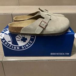 Taupe Birkenstock clogs