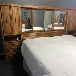 Solid Wood King Size Bed Frame And Mirrored Dresser