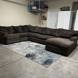Sectional Sofa Couch Chaise Pullout Bed Brown 