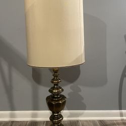 Vintage Stiffel Brass Table Lamp With Linen Drum Shade