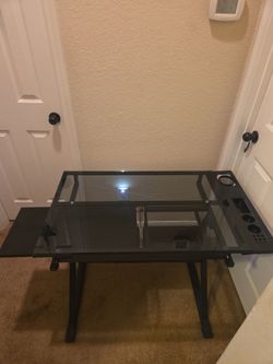 Black Glass Top Computer Desk with Keyboard Tray