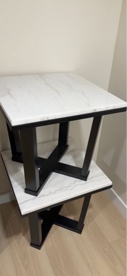 Marble Top Side Tables with Black Metal Base
