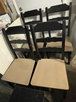 Black Solid Hardwood Base with Parchment (Beige) Seat, Chairs Set of 4 including Black Side Table, Review pics & Item Desc.