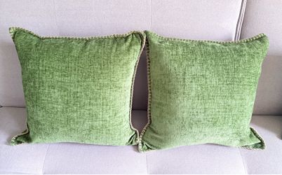 Chenille 18x18 Inch Moss Green Throw Pillows, Stitched edge - Set of 2