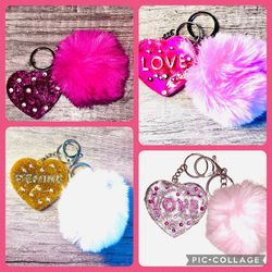 Handmade Heart Shaped Keychains WithPom-Pom Great For Valentine’s Day