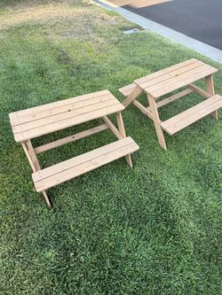Kids Wood Picnic Tables (2)