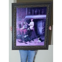 Vintage Grand Gilded Frame Art Painting Portrait 28” x 34.5” “Arraigning Flowers” David Emil Joseph de Noter Bombay Co