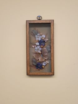 Vintage 70's Retro Framed Butterfly with Flowers