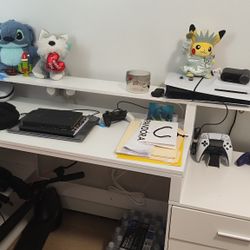 White L-Shape Computer Desk with RGB Lights and Storage