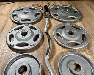 Olympic Beautiful Hampton Set & Brand NEW Curl Bar W/ Cooper Bearings: Pairs Of 35s, 25s, 10s, 5s and 2.5s ( Total: 175 lbs)