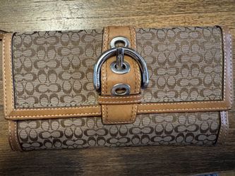 Coach Signature Brown Canvas Leather Buckle Long Wallet