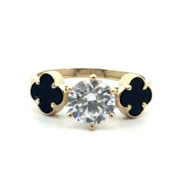 Woman’s Ladies 14k Yellow Gold CZ Cubic Zirconia Black Clover Engagement Ring Size 7.5 GP3130213