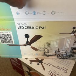 52 Inch Ceiling Fan With Light And Remote Control, Modern Solid, Wood, Outdoor Or Indoor