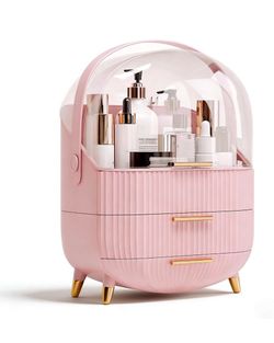 Vanity Organizer with Lid and Drawers, Beauty Skin Care Storage for Countertop, Birthday Gift for Teen Girls, 10 - 18 Year Old Girl Gifts, Pink Makeup