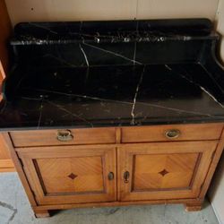 Antique Marble Top Dry Sink Wash Stand Cabinet Base  with key