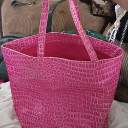 Pink Croc-Embossed Tote Bag