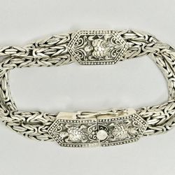 Bali Style 3 Row Byzantium 925 Sterling Silver Turtle 8" Bracelet