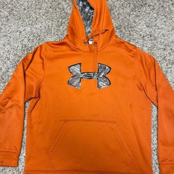 Under Armour Men's Size M Medium Orange Sweater Sweatshirt Top Hoodie Camo Logo Long Sleeve 